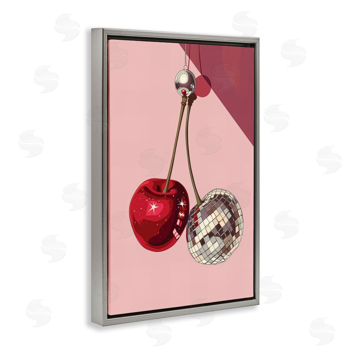 Dazzling Disco Cherries Grey Floating Frame Canvas Wall Art, Home Decor by LSR Design Studio
