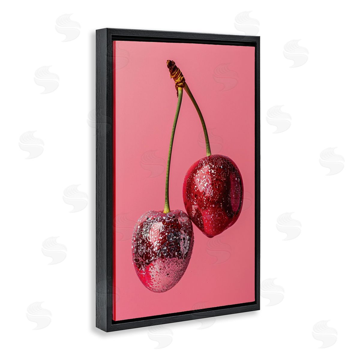 Dazzling Cherry Pair Black Floating Frame Canvas Wall Art, Home Decor by LSR Design Studio