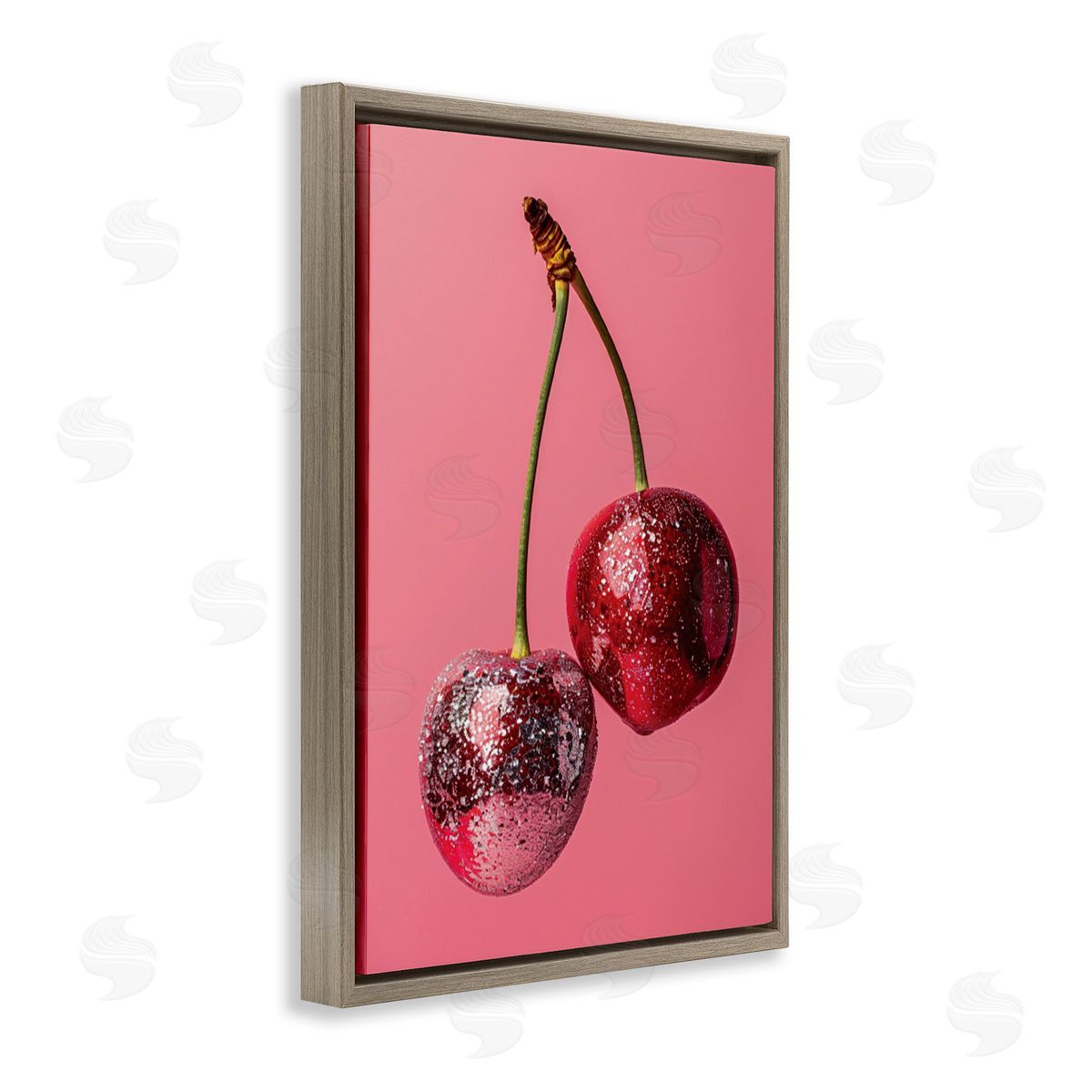 Dazzling Cherry Pair Brown Floating Frame Canvas Wall Art, Home Decor by LSR Design Studio