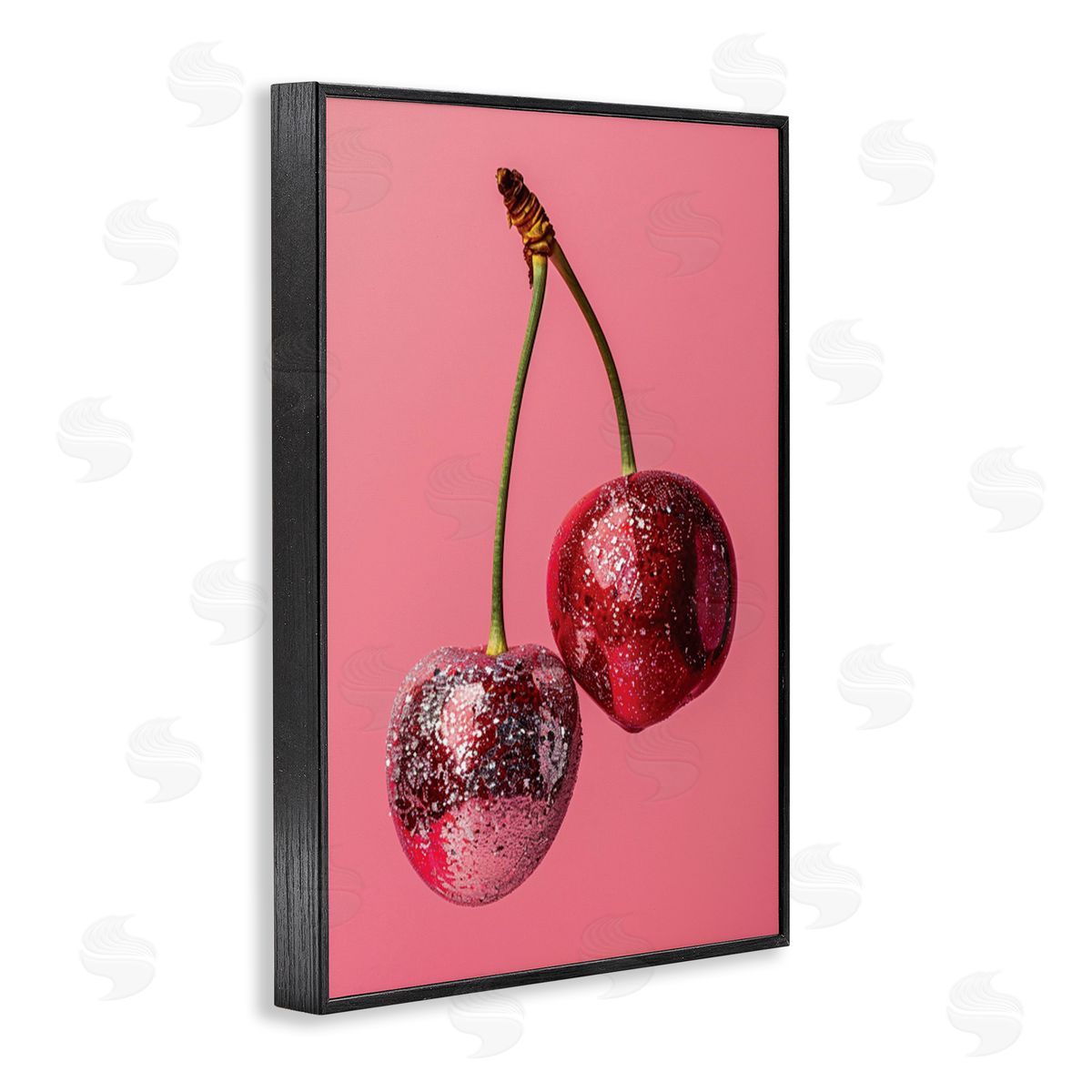 Dazzling Cherry Pair Black Frame Print Wall Art, Home Decor by LSR Design Studio