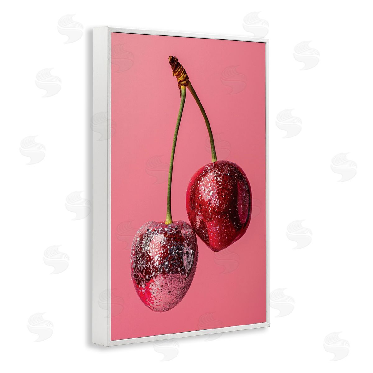 Dazzling Cherry Pair White Frame Print Wall Art, Home Decor by LSR Design Studio