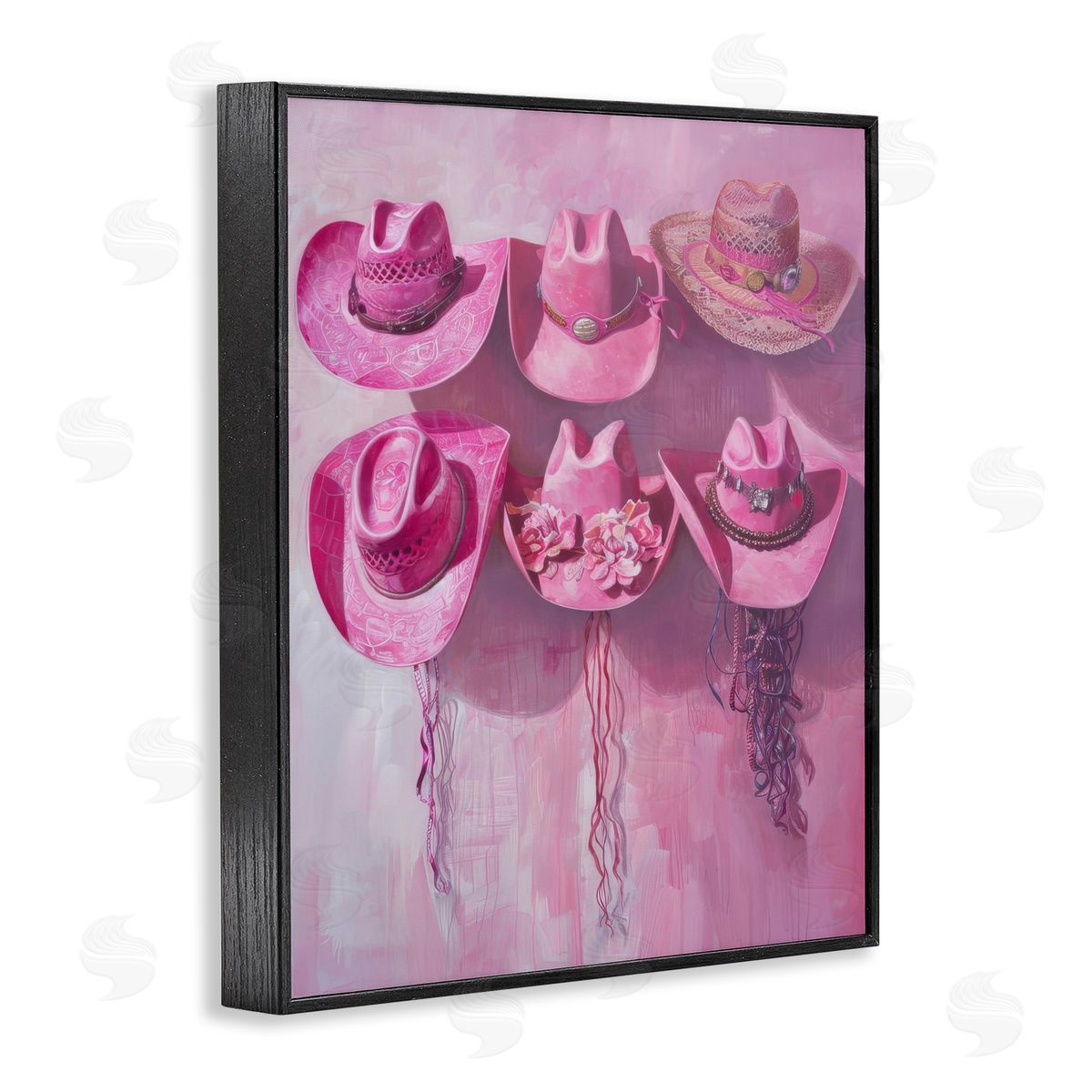 Hanging Pink Cowgirl Hats Black Frame Print Wall Art, Home Decor by LSR Design Studio