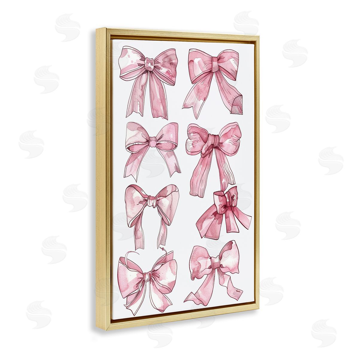 Various Ribbons in Pink Gold Floating Frame Canvas Wall Art, Home Decor by LSR Design Studio
