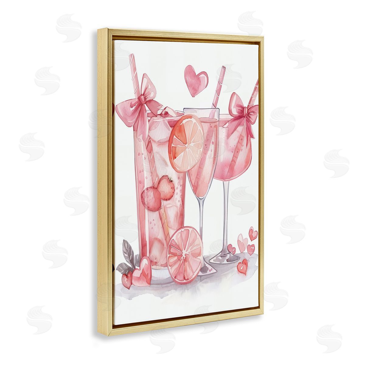 Pink Glam Cocktail Party Gold Floating Frame Canvas Wall Art, Home Decor by LSR Design Studio