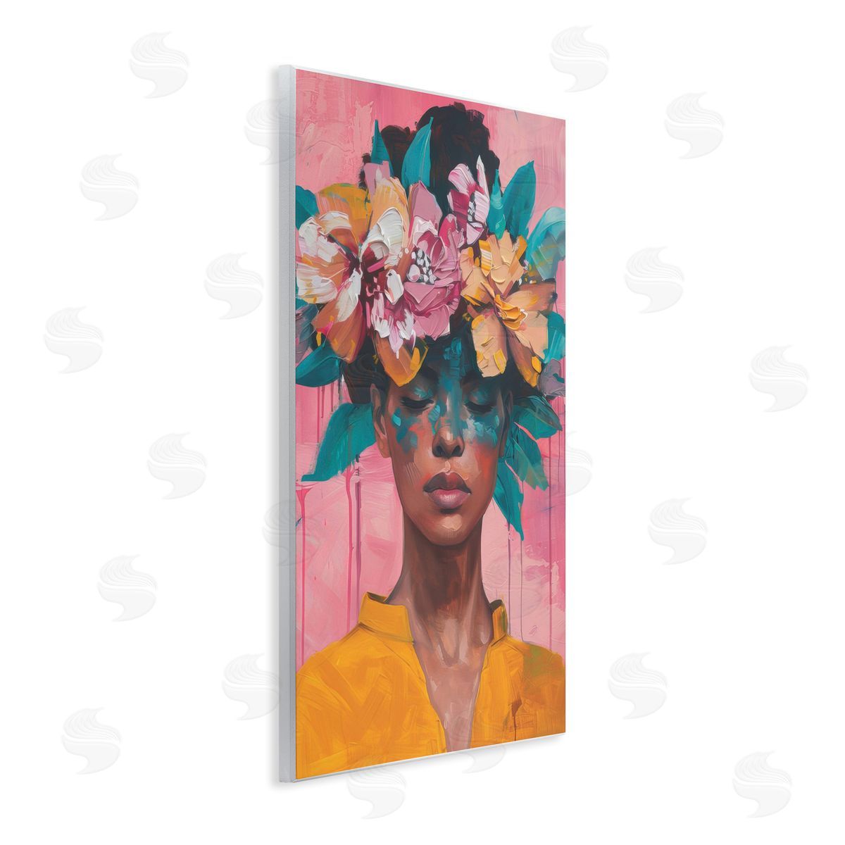 Woman With Floral Headdress Wood Plaque Wall Art, Home Decor by LSR Design Studio
