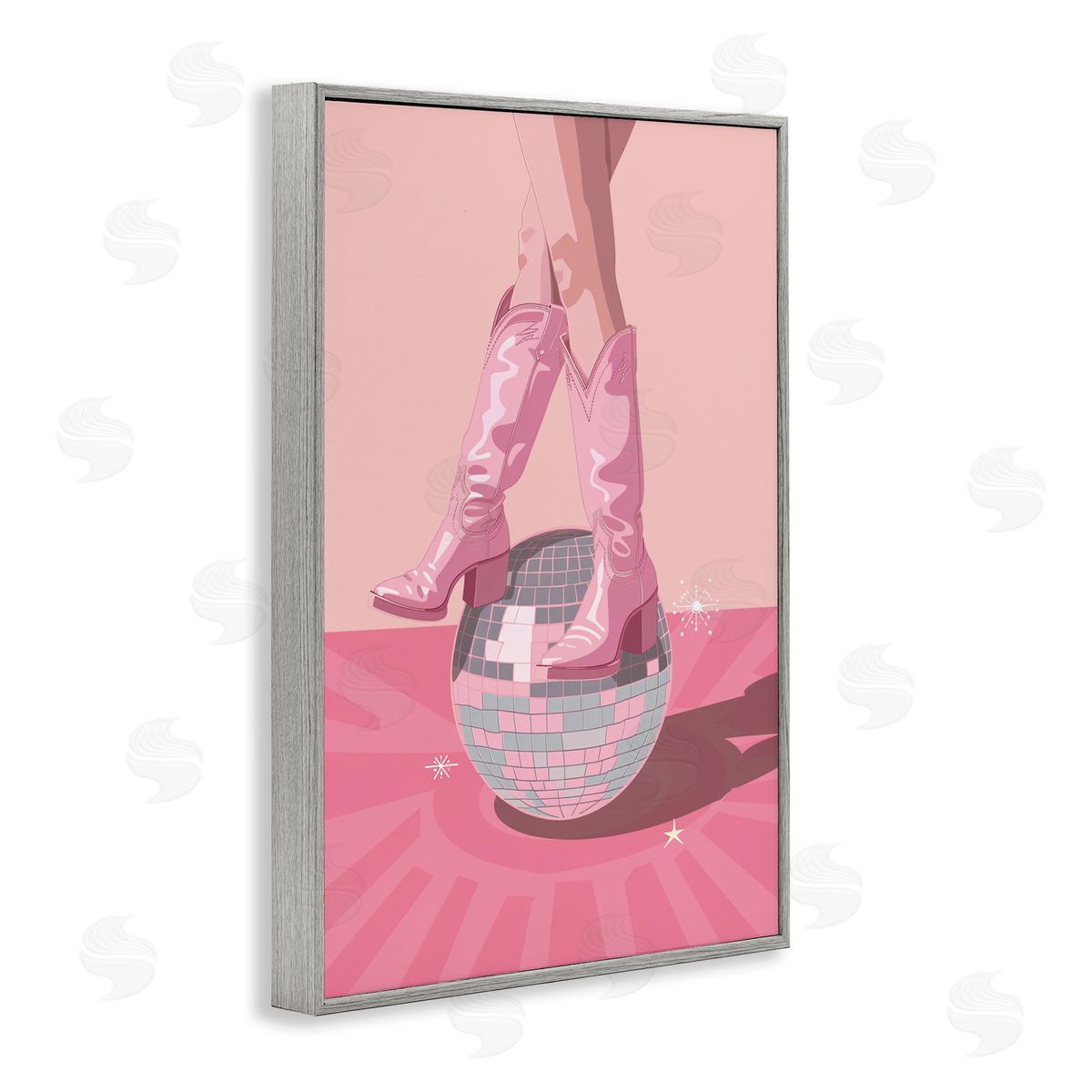 Pink Disco Cowgirl Balancing Grey Frame Print Wall Art, Home Decor by LSR Design Studio