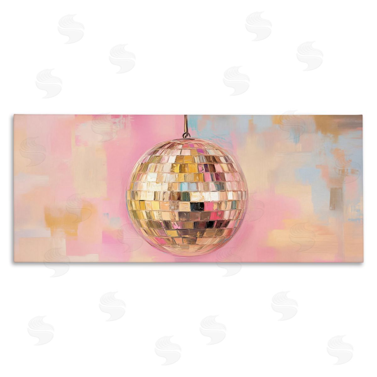 Gold Hued Disco Ball Canvas Wall Art, Home Decor by Nini Art