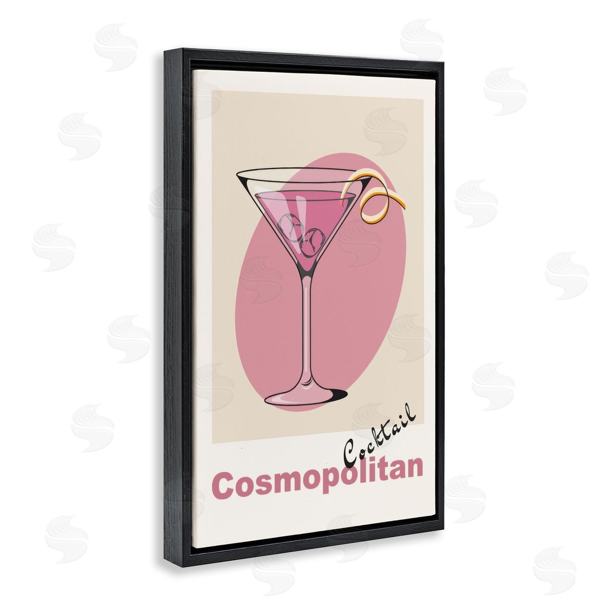 Vintage Cosmo Cocktail Black Floating Frame Canvas Wall Art, Home Decor by LSR Design Studio