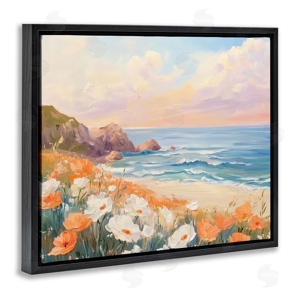 Poppies by Beach Bay Black Floating Frame Canvas Wall Art, Home Decor by Arlington Prints