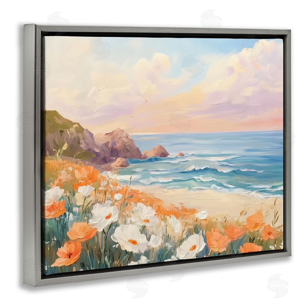 Poppies by Beach Bay Grey Floating Frame Canvas Wall Art, Home Decor by Arlington Prints