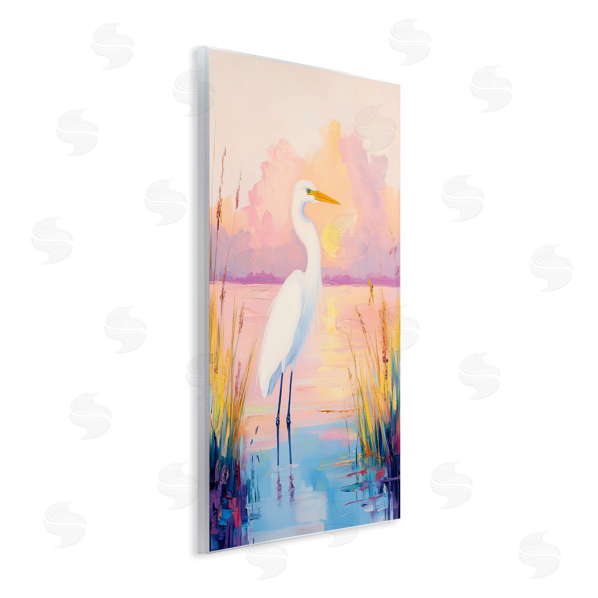 Egret under Beaming Sunset Wood Plaque Wall Art, Home Decor by Arlington Prints