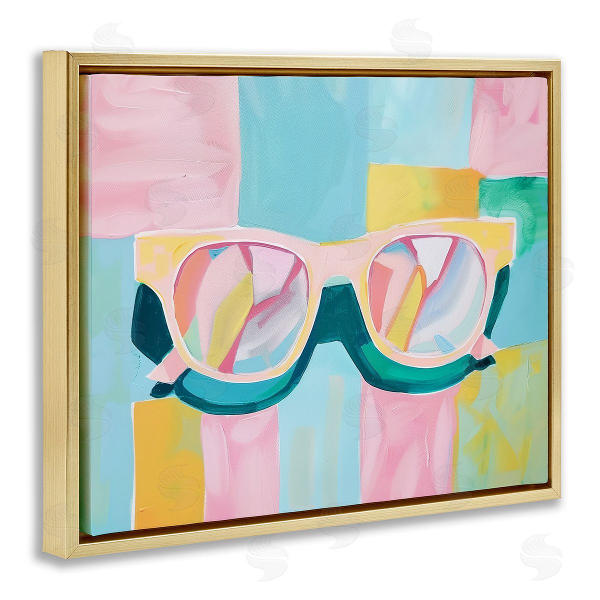 Blocked Pastels & Sunglasses Gold Floating Frame Canvas Wall Art, Home Decor by Arlington Prints