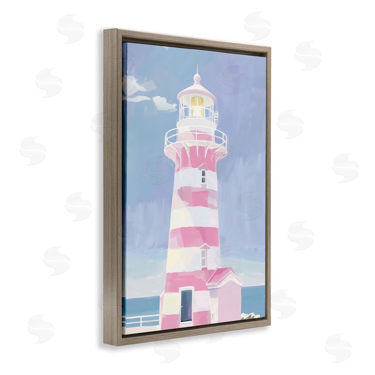 Muted Coastal Lighthouse Brown Floating Frame Canvas Wall Art, Home Decor by Arlington Prints