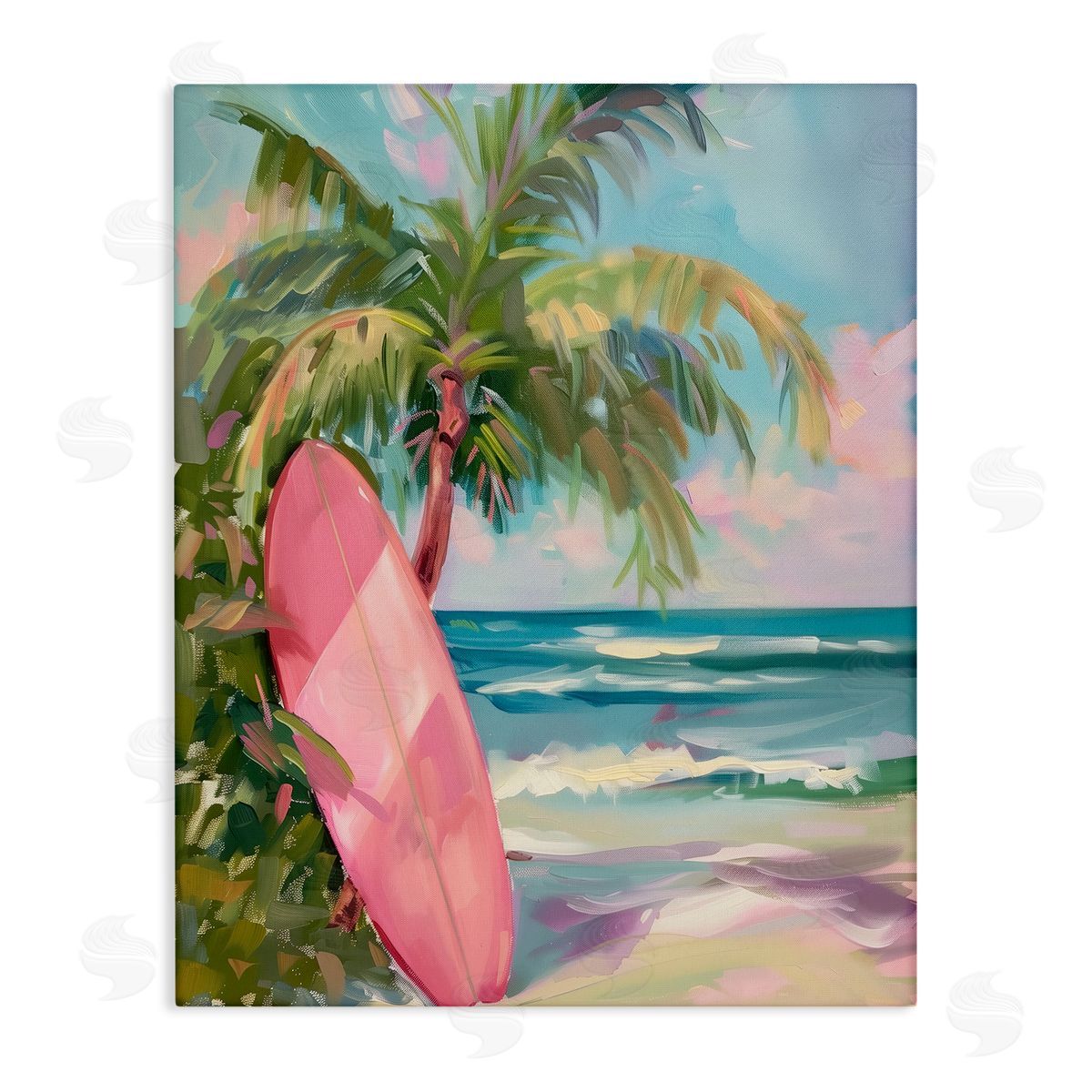 Pink Surfboard on Beach Canvas Wall Art, Home Decor by Arlington Prints