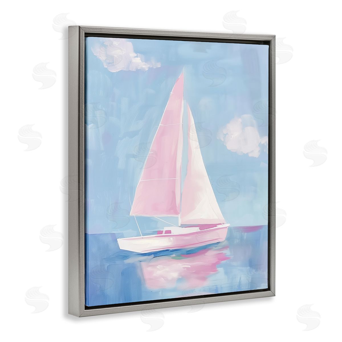 Muted Pink Sailboat Grey Floating Frame Canvas Wall Art, Home Decor by Arlington Prints