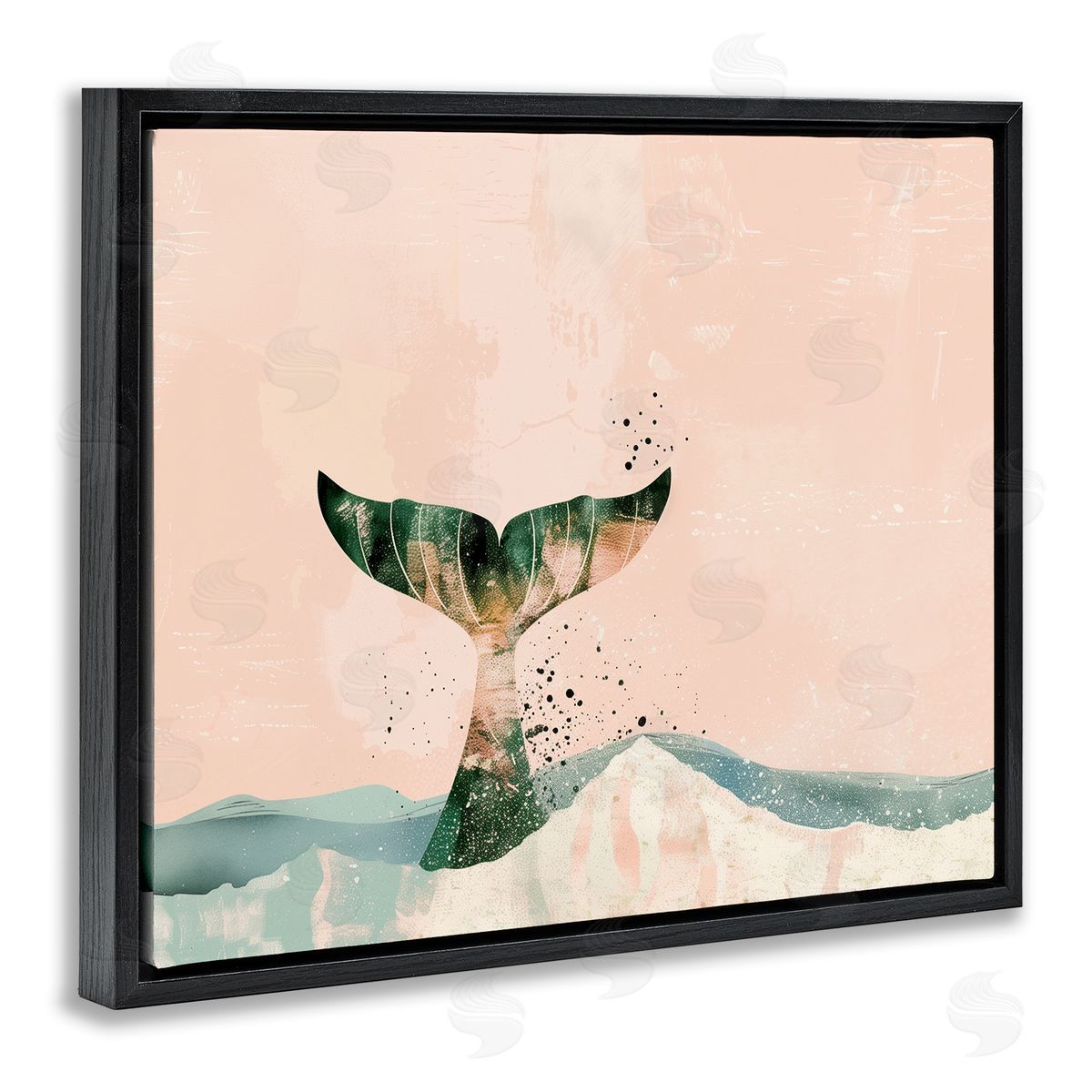 Pink Abstract Whale Tail Black Floating Frame Canvas Wall Art, Home Decor by Arlington Prints