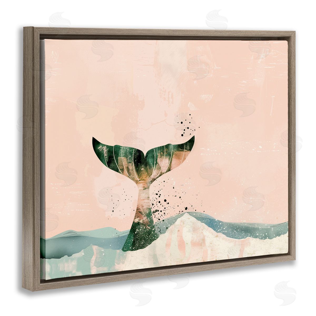 Pink Abstract Whale Tail Brown Floating Frame Canvas Wall Art, Home Decor by Arlington Prints