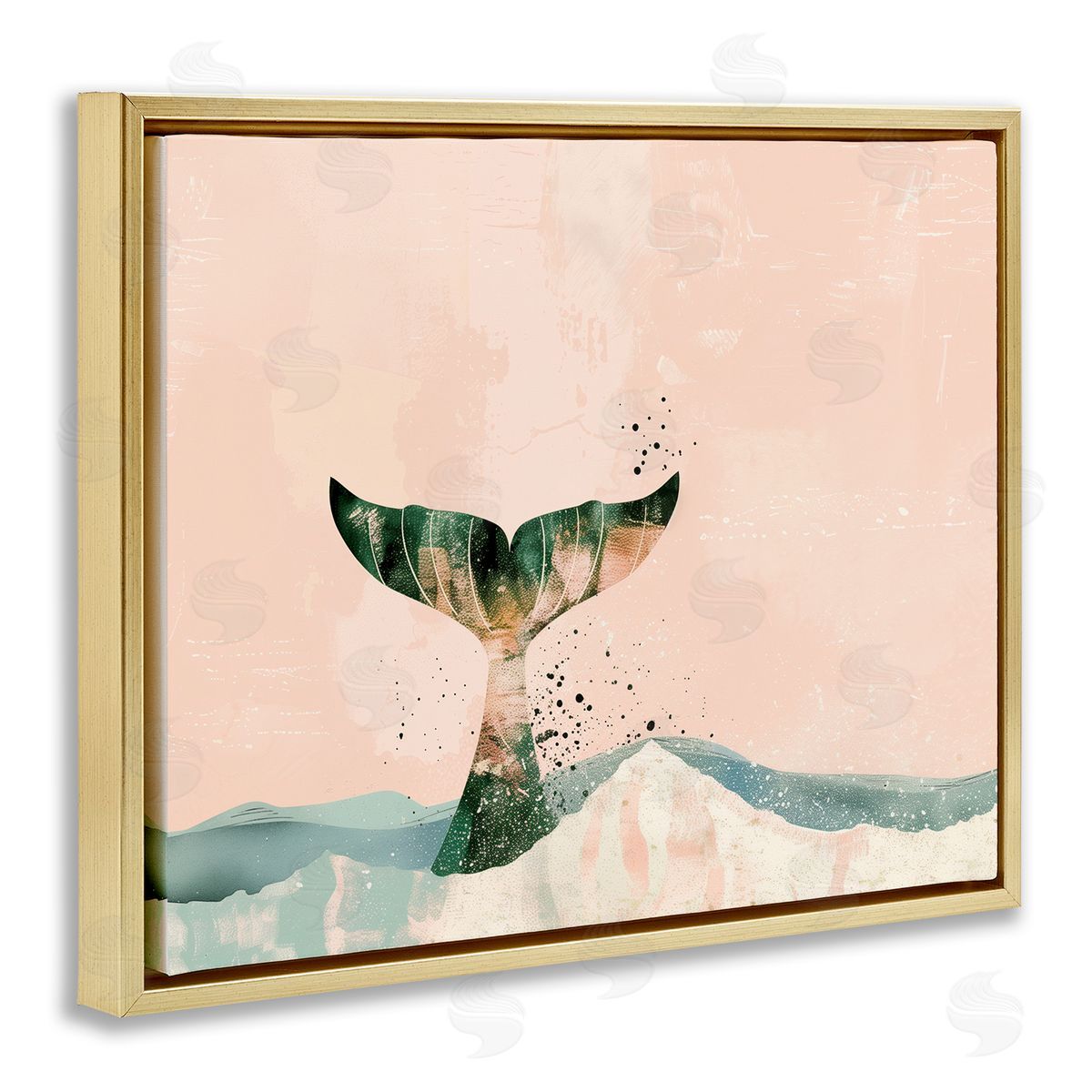 Pink Abstract Whale Tail Gold Floating Frame Canvas Wall Art, Home Decor by Arlington Prints