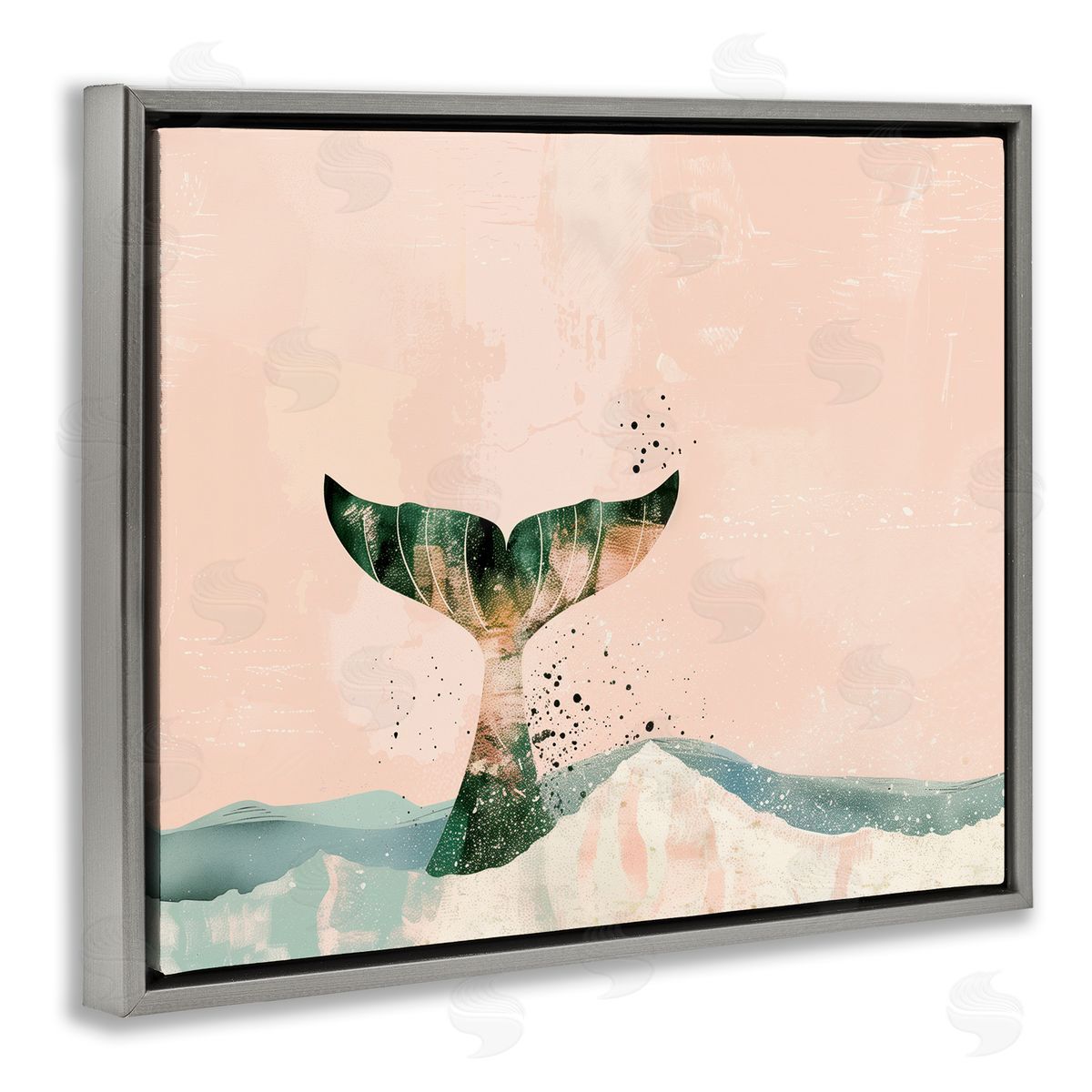 Pink Abstract Whale Tail Grey Floating Frame Canvas Wall Art, Home Decor by Arlington Prints