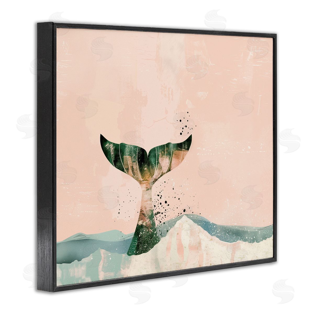 Pink Abstract Whale Tail Black Frame Print Wall Art, Home Decor by Arlington Prints