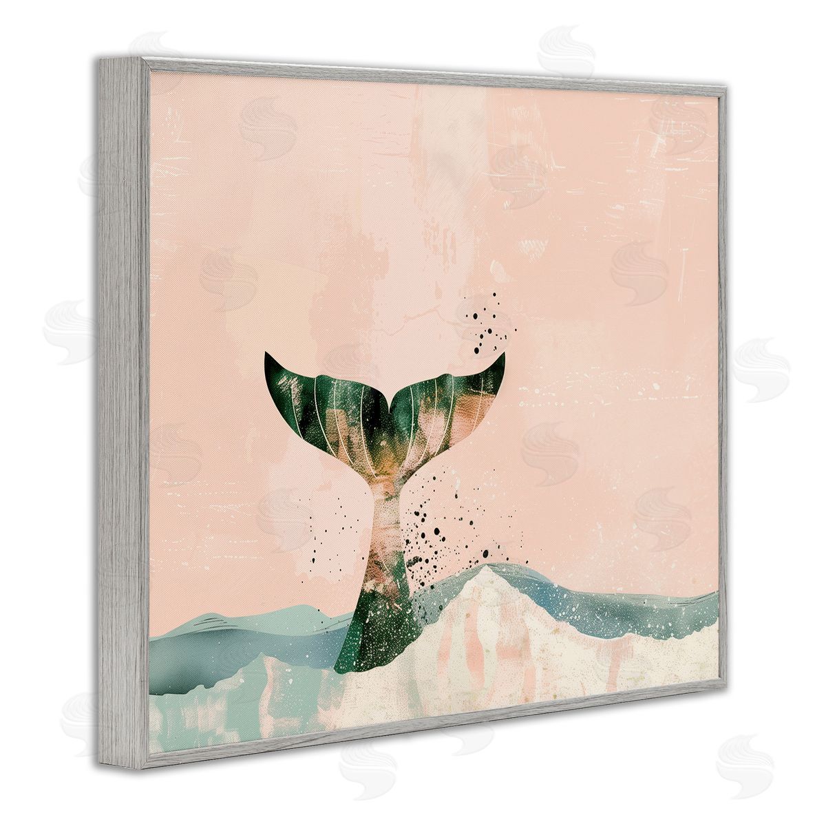 Pink Abstract Whale Tail Grey Frame Print Wall Art, Home Decor by Arlington Prints