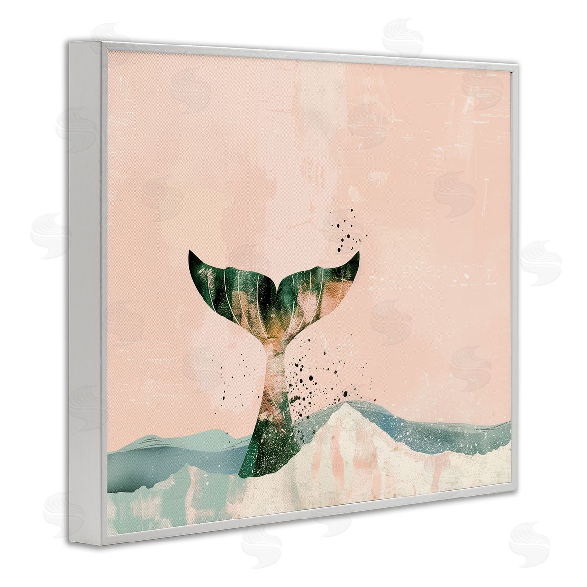 Pink Abstract Whale Tail White Frame Print Wall Art, Home Decor by Arlington Prints