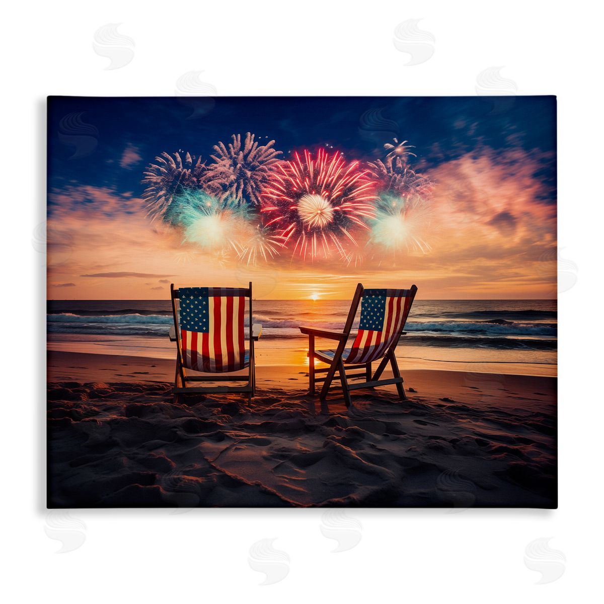 Summer Fireworks at Beach Canvas Wall Art, Home Decor by Arlington Prints