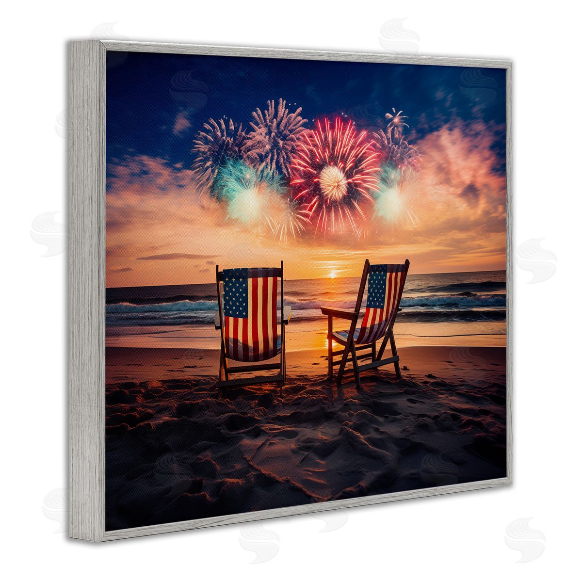 Summer Fireworks at Beach Grey Frame Print Wall Art, Home Decor by Arlington Prints