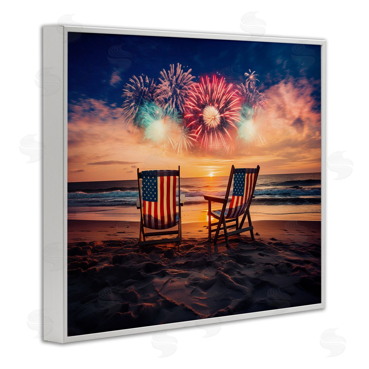 Summer Fireworks at Beach White Frame Print Wall Art, Home Decor by Arlington Prints