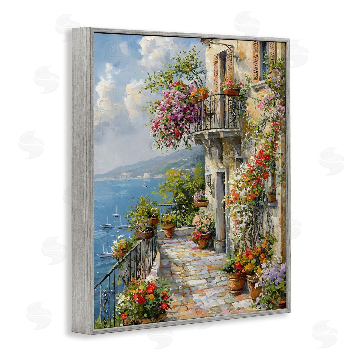 Botanical Lined Seaside Grey Frame Print Wall Art, Home Decor by Franklyn Gregory