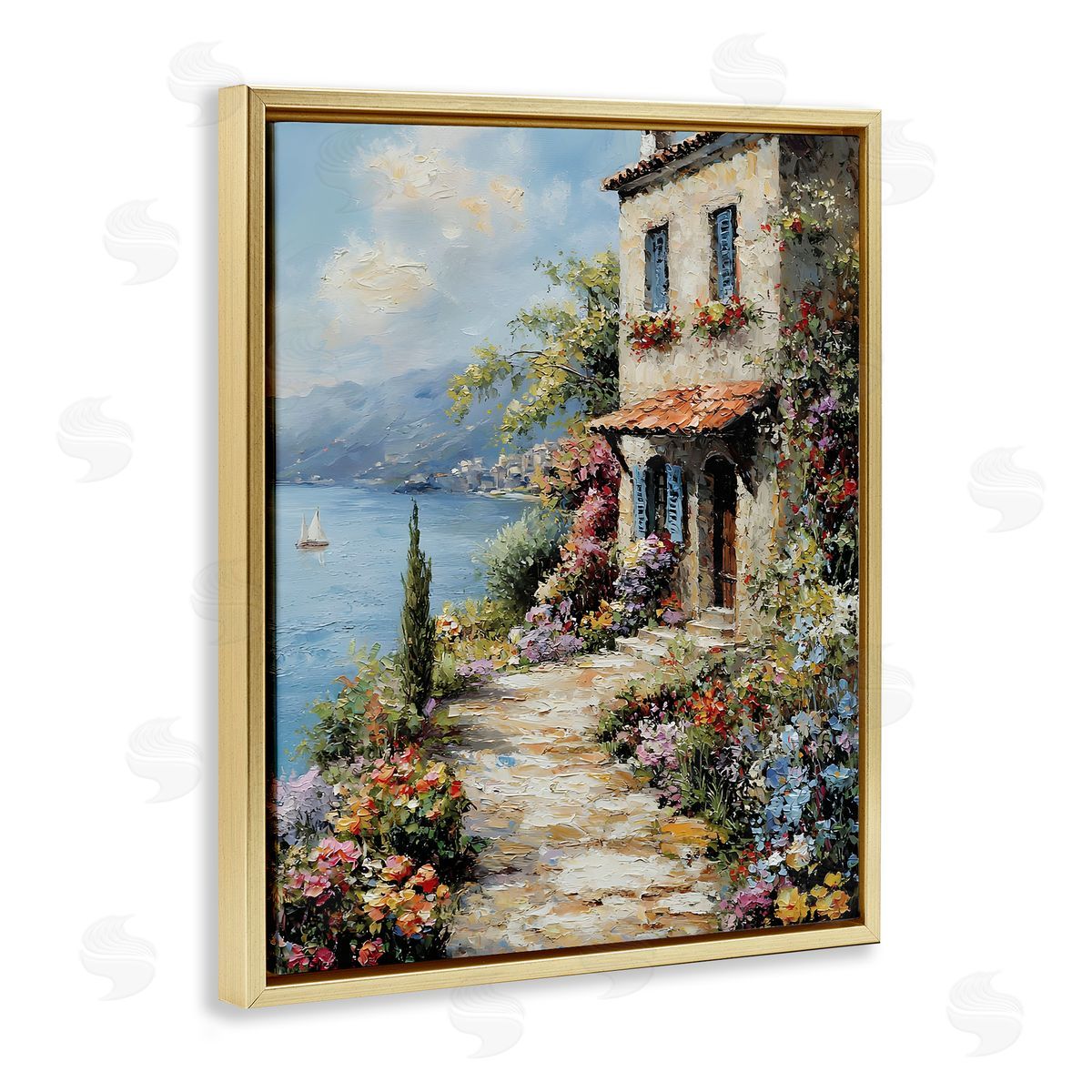Seaside Cottage Architecture Gold Floating Frame Canvas Wall Art, Home Decor by Franklyn Gregory