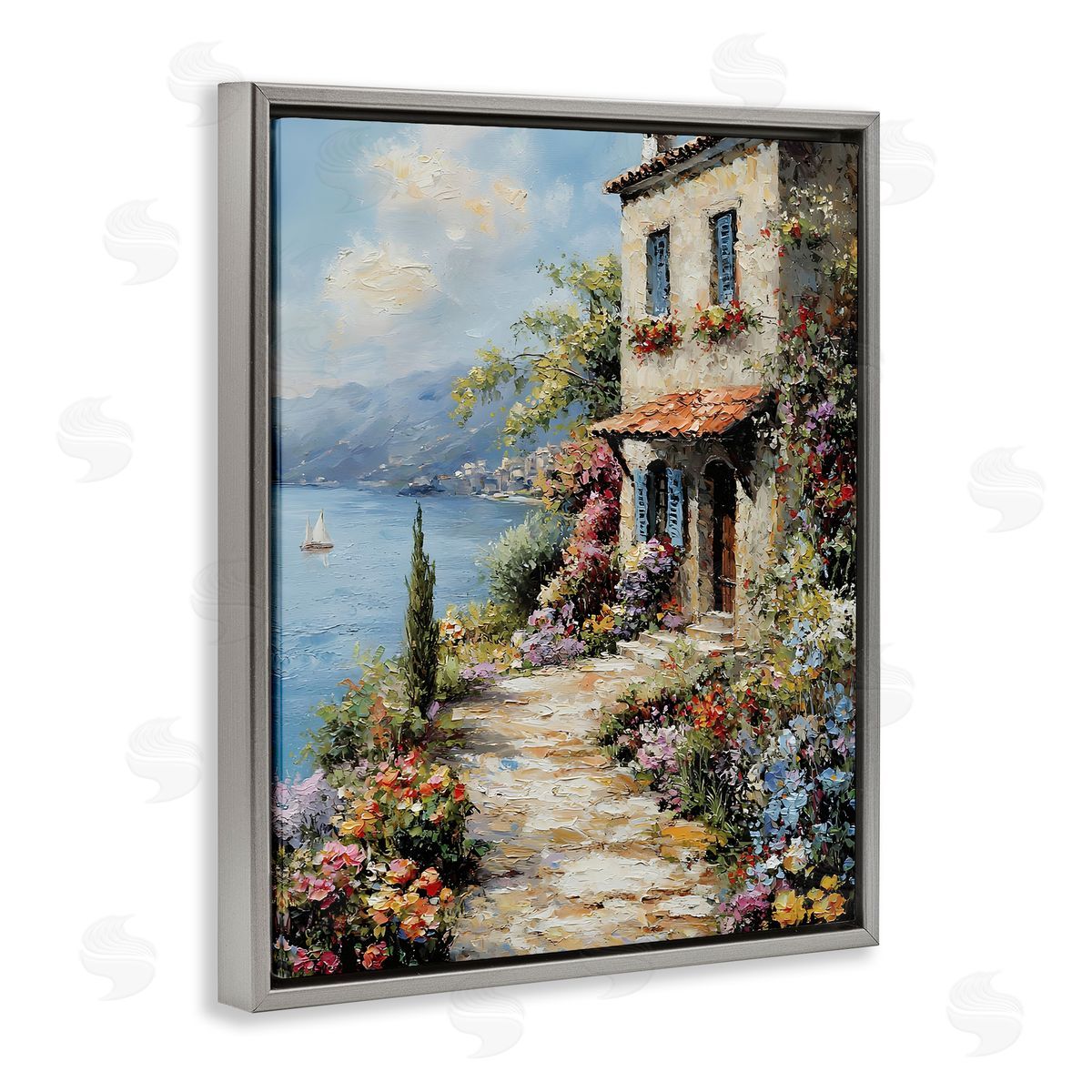 Seaside Cottage Architecture Grey Floating Frame Canvas Wall Art, Home Decor by Franklyn Gregory