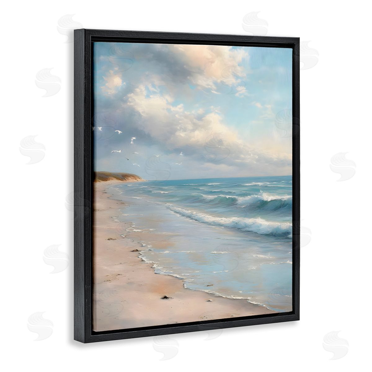 Where Seagulls Fly Beach View Black Floating Frame Canvas Wall Art, Home Decor by Franklyn Gregory