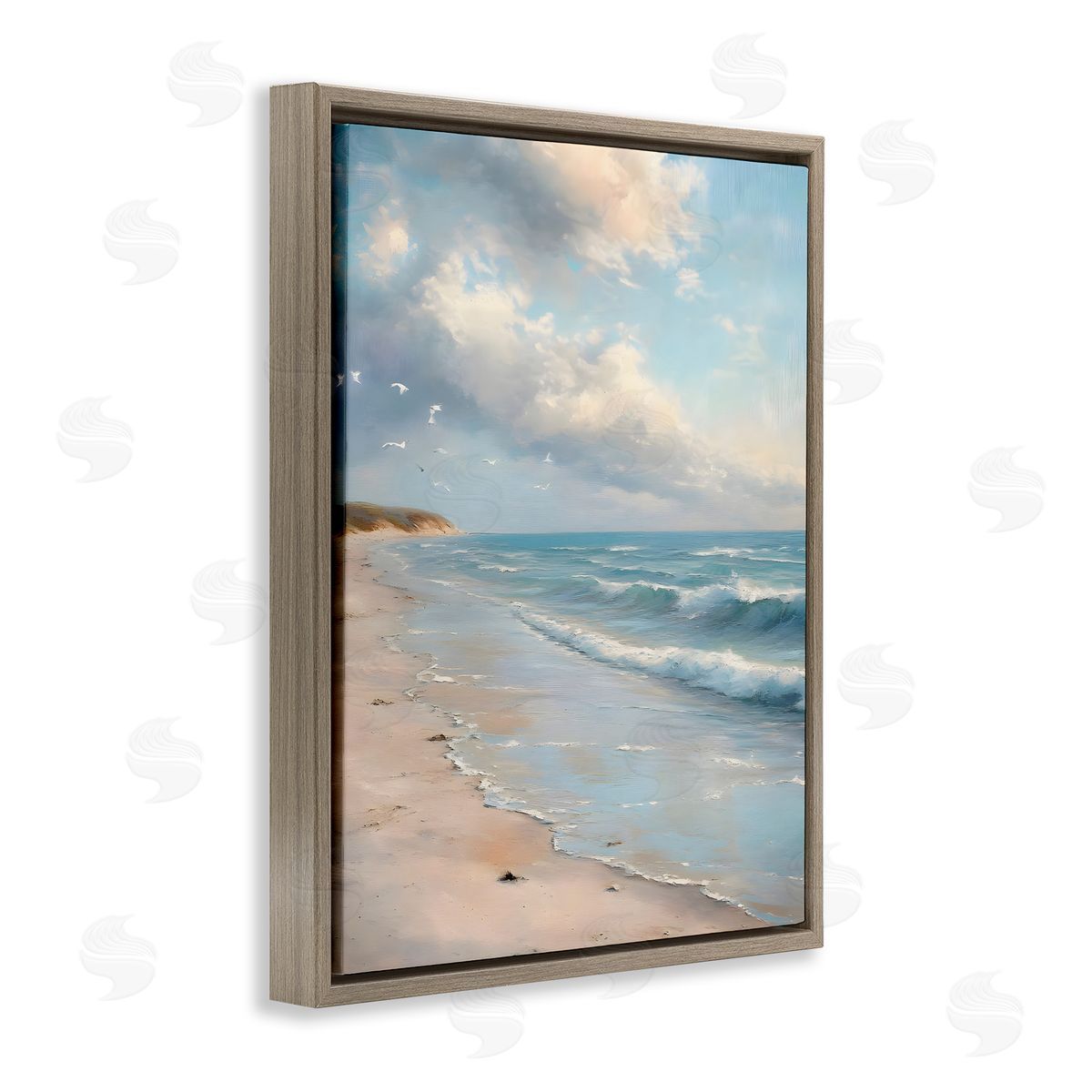 Where Seagulls Fly Beach View Brown Floating Frame Canvas Wall Art, Home Decor by Franklyn Gregory