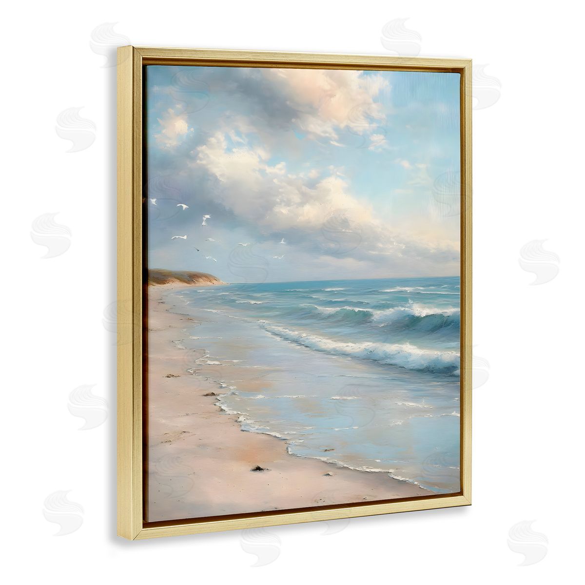 Where Seagulls Fly Beach View Gold Floating Frame Canvas Wall Art, Home Decor by Franklyn Gregory
