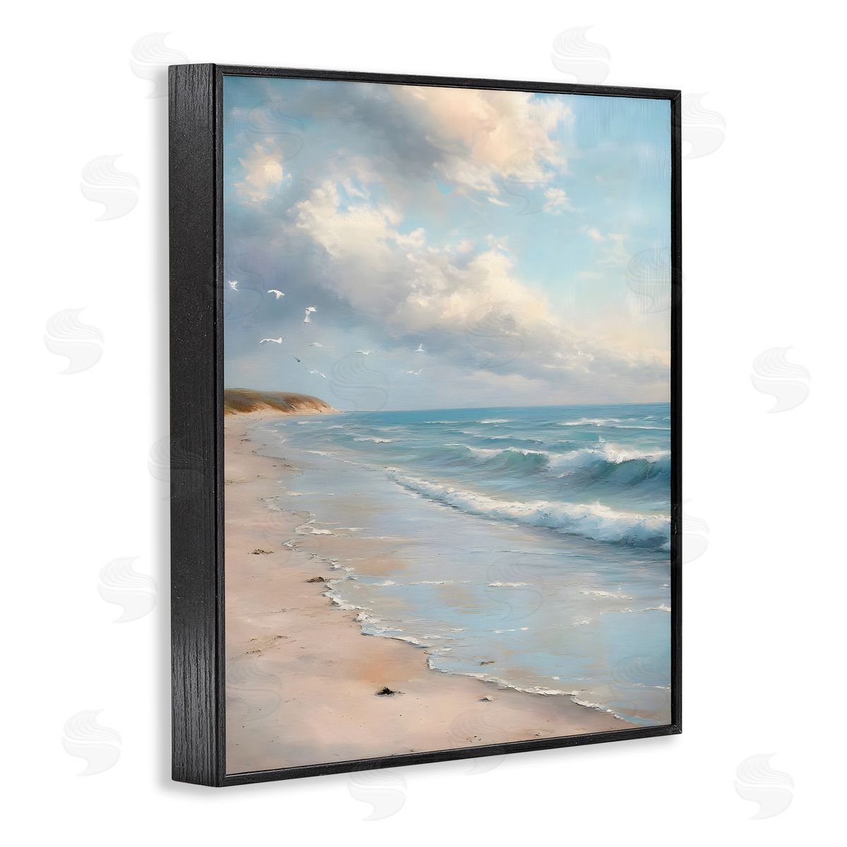 Where Seagulls Fly Beach View Black Frame Print Wall Art, Home Decor by Franklyn Gregory