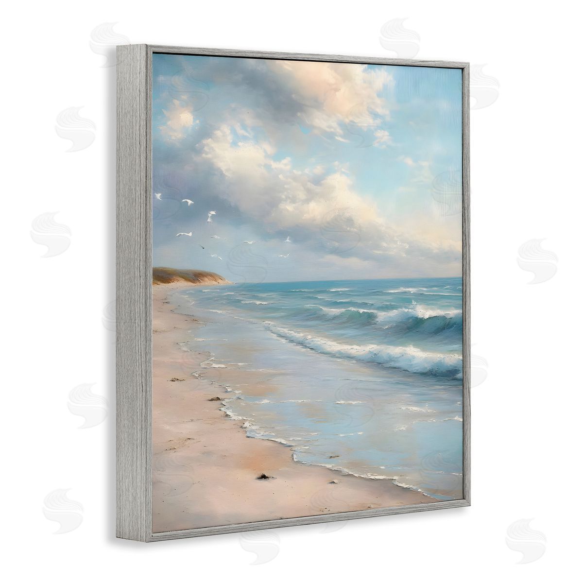 Where Seagulls Fly Beach View Grey Frame Print Wall Art, Home Decor by Franklyn Gregory