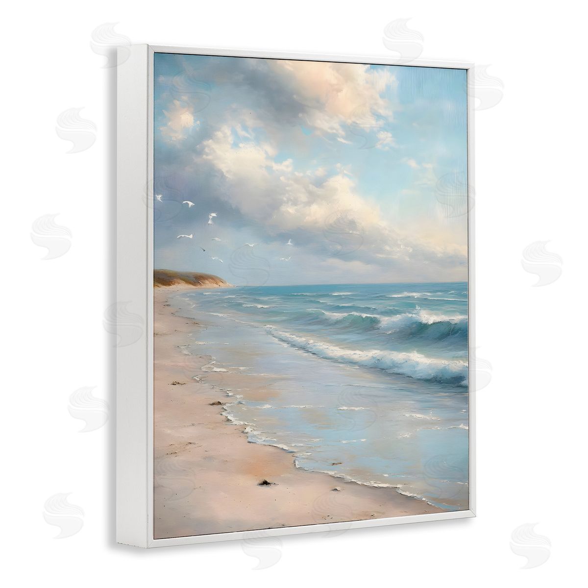 Where Seagulls Fly Beach View White Frame Print Wall Art, Home Decor by Franklyn Gregory