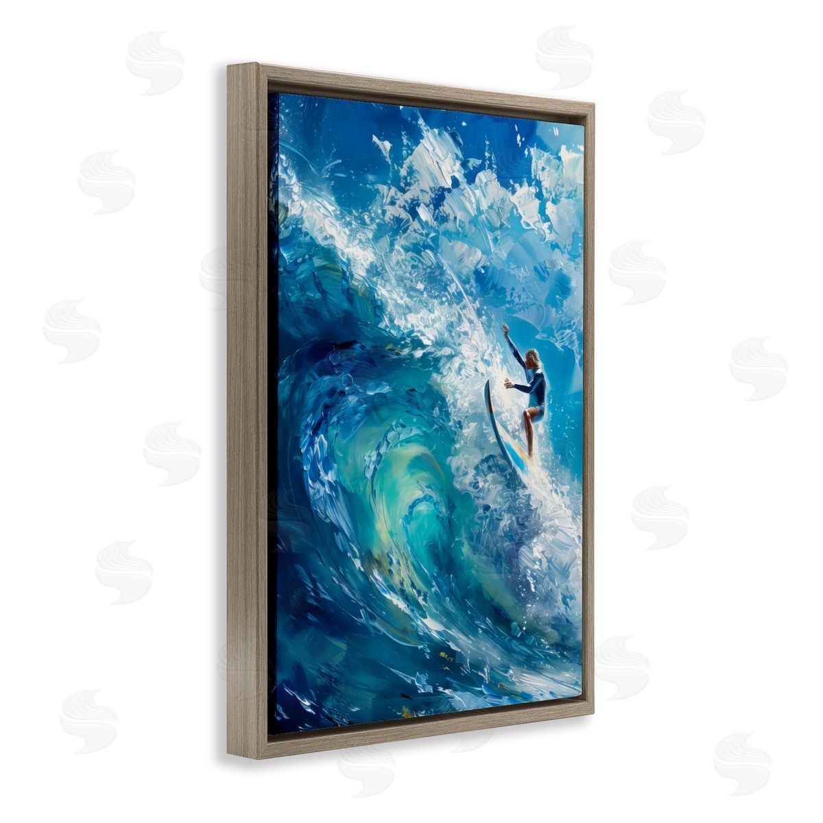 Soul Surfer on Tidal Wave Brown Floating Frame Canvas Wall Art, Home Decor by LSR Design Studio