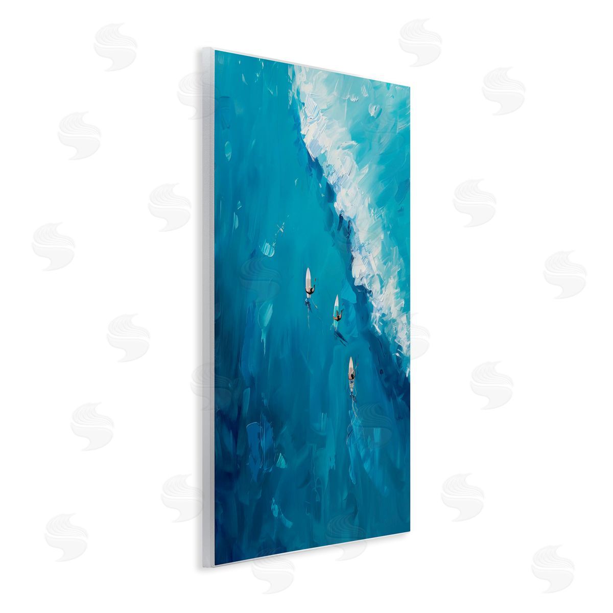 Aerial Surfers Approaching Wave Wood Plaque Wall Art, Home Decor by LSR Design Studio