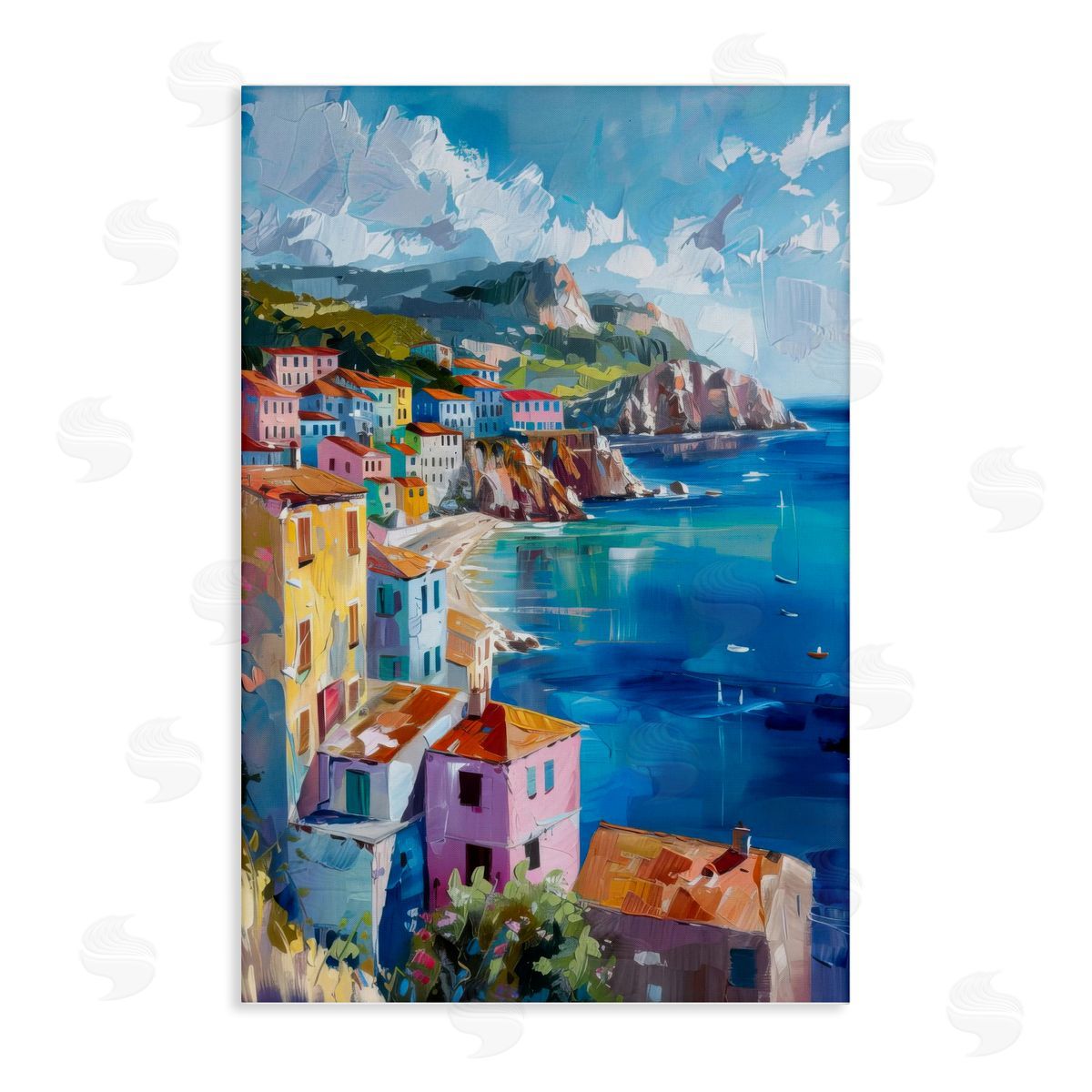 View Over Coastal Town Canvas Wall Art, Home Decor by LSR Design Studio