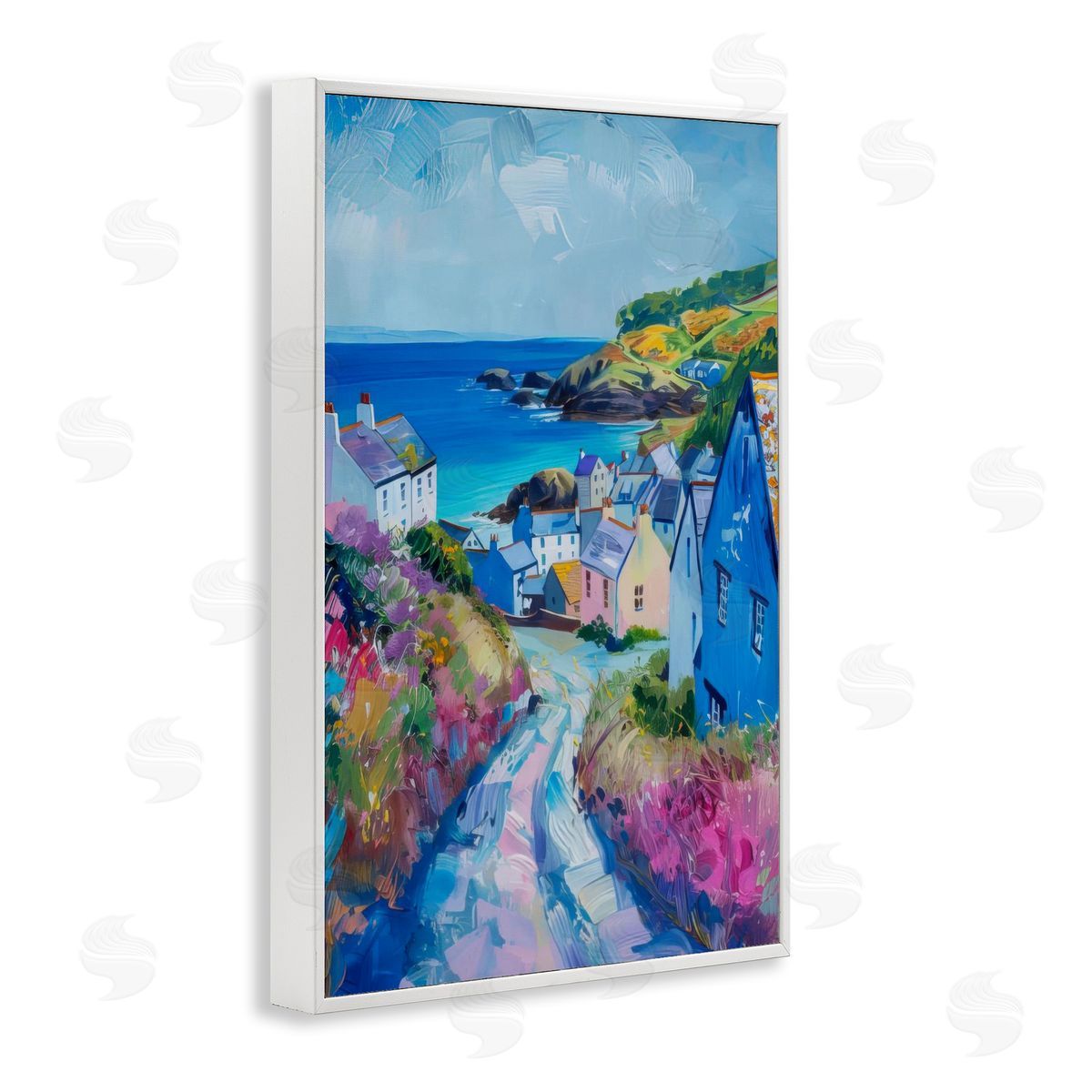 Seaside Town Overlook White Frame Print Wall Art, Home Decor by LSR Design Studio