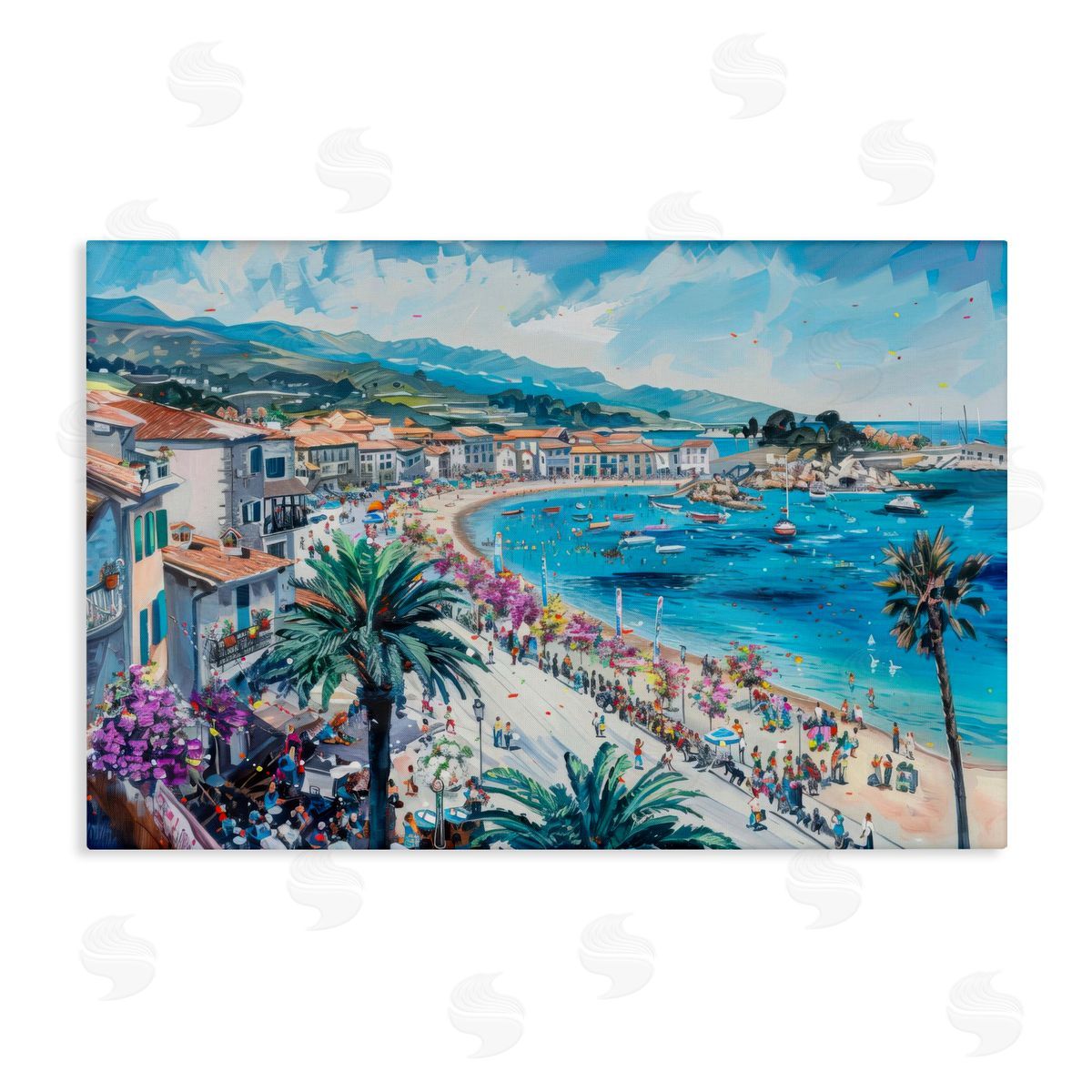 Busy Summer Beach Town Canvas Wall Art, Home Decor by LSR Design Studio