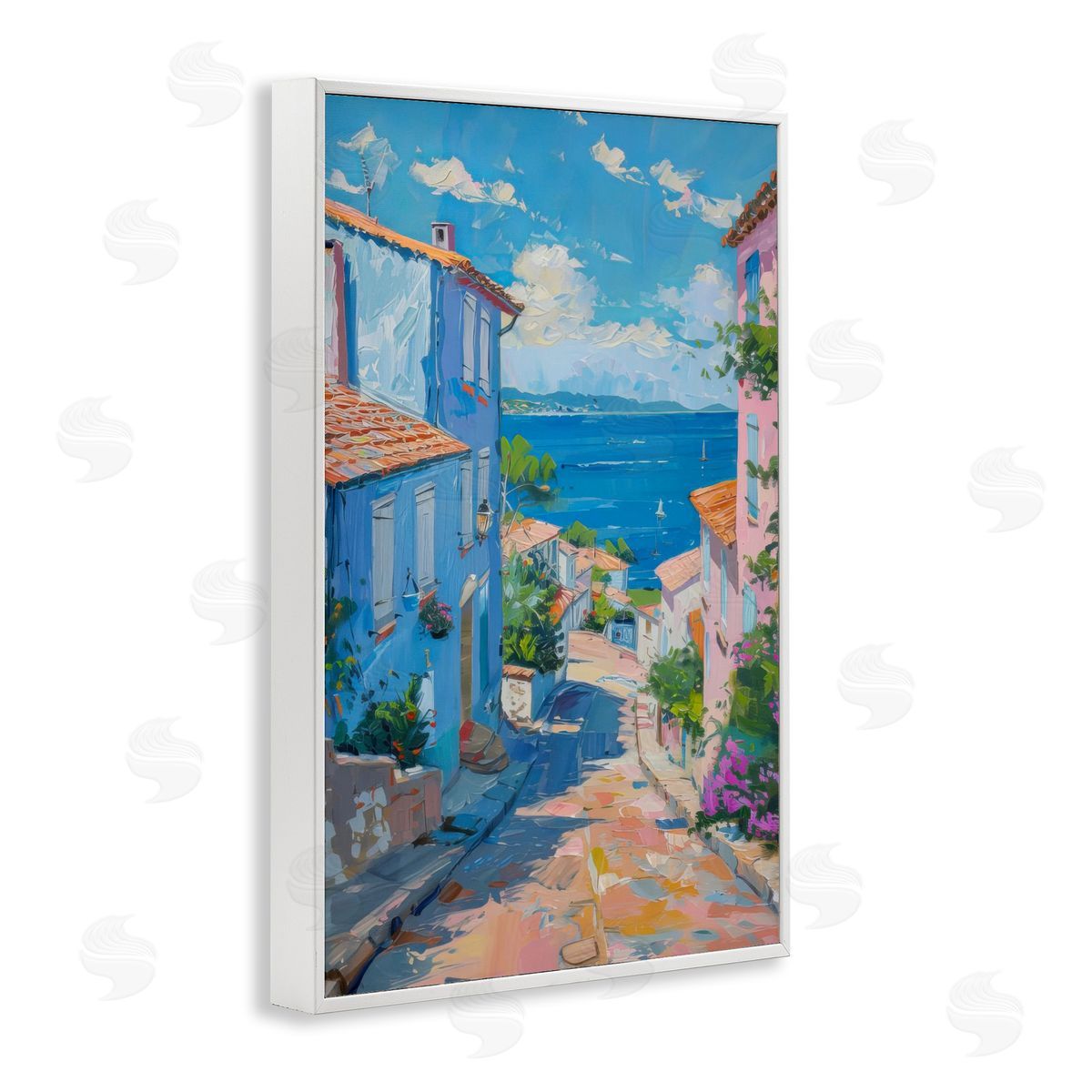 Quiet Seaside Town's Path White Frame Print Wall Art, Home Decor by LSR Design Studio