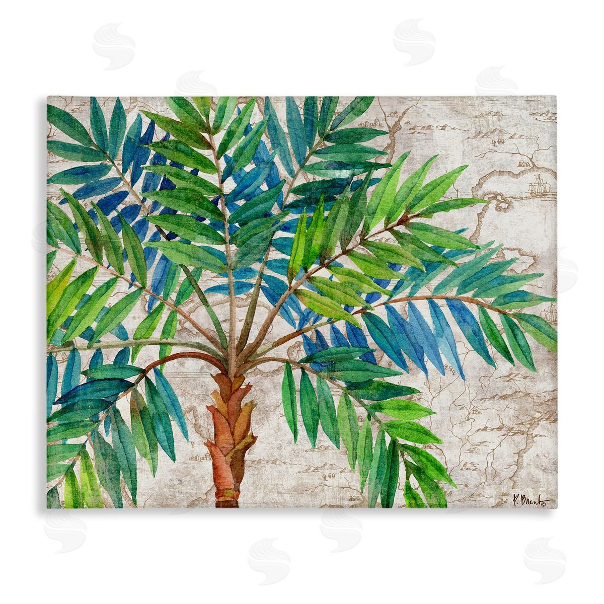 Aqueous Palm Tree Canvas Wall Art, Home Decor by Paul Brent