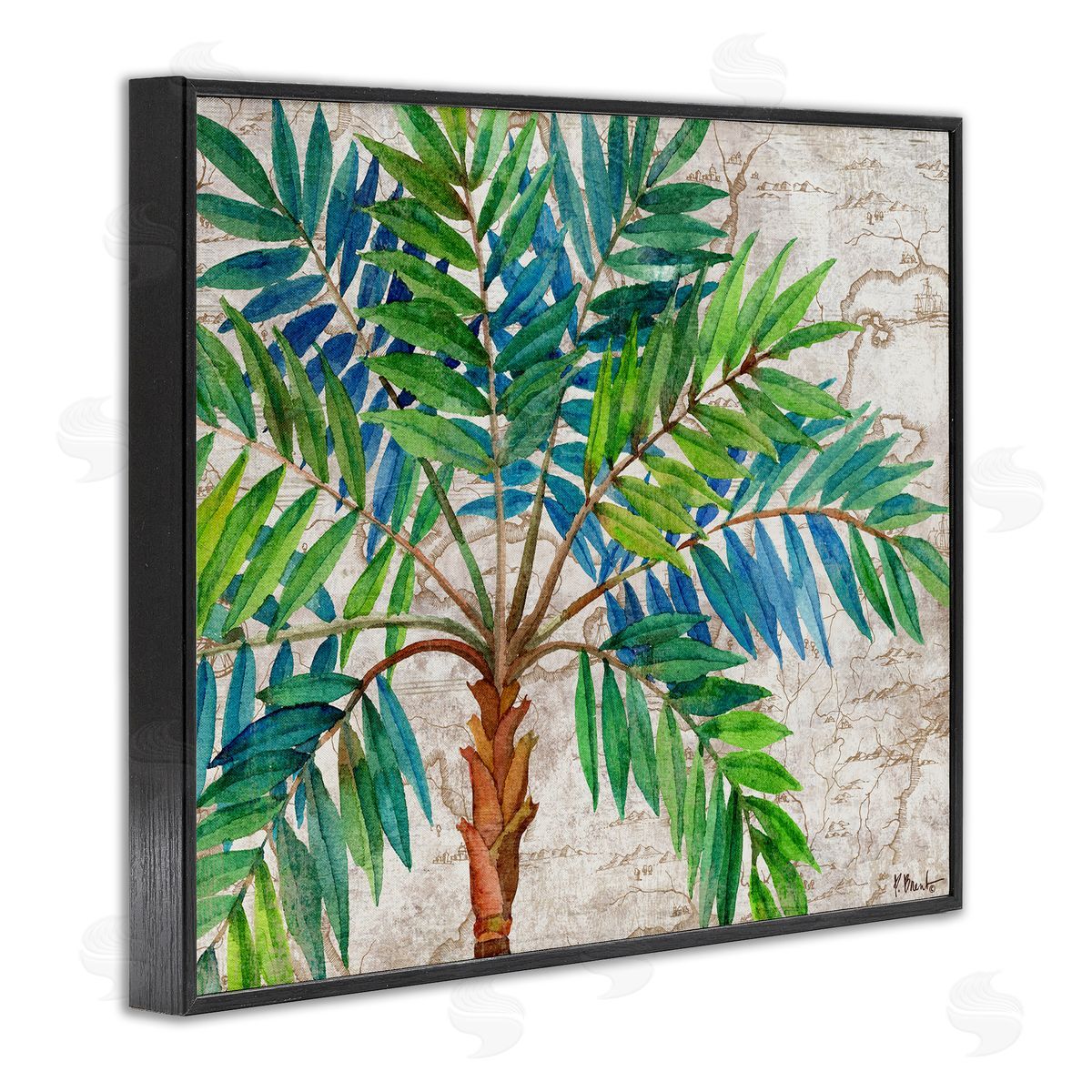 Aqueous Palm Tree Black Frame Print Wall Art, Home Decor by Paul Brent