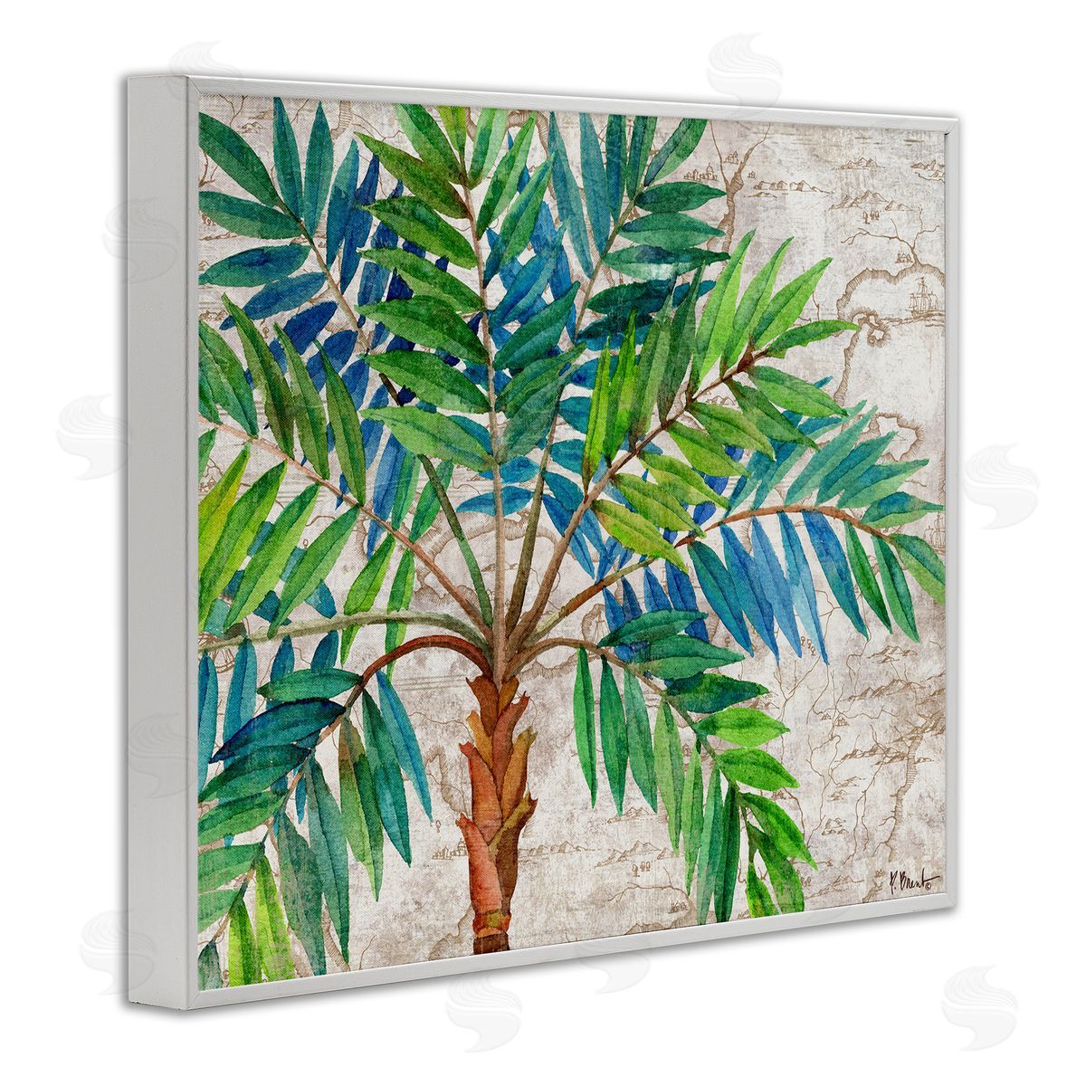 Aqueous Palm Tree White Frame Print Wall Art, Home Decor by Paul Brent