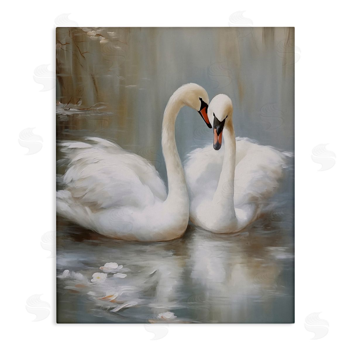Kissing Swans on Pond Canvas Wall Art, Home Decor by Arlington Prints
