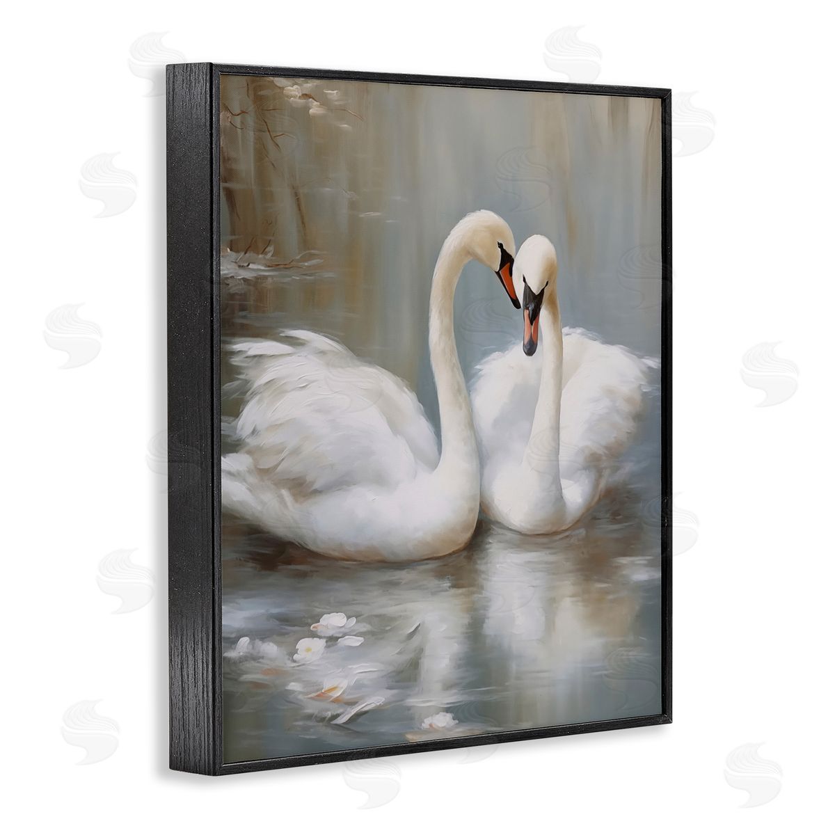 Kissing Swans on Pond Black Frame Print Wall Art, Home Decor by Arlington Prints