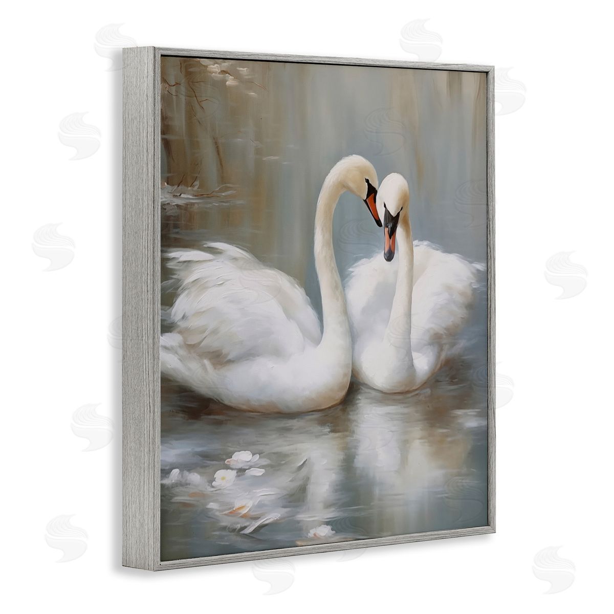 Kissing Swans on Pond Grey Frame Print Wall Art, Home Decor by Arlington Prints